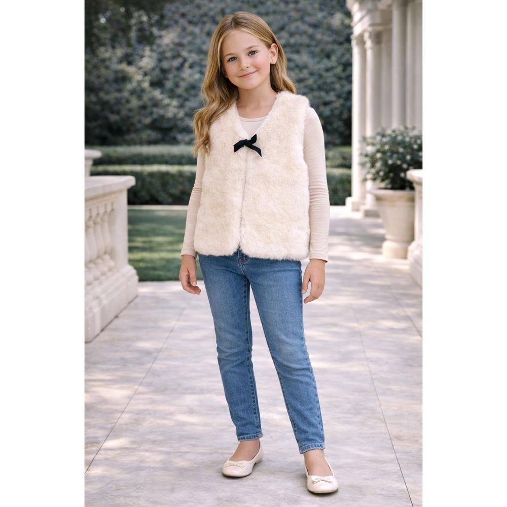 SPLENDID Kids Girls Faux Fur Vest‎ Cream Size 8 Sleeveless Soft Cozy Elegant